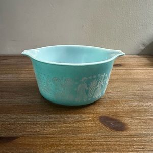 Vintage Pyrex Turquoise Amish Butter Print  473 - 1 qt Casserole Dish  6”